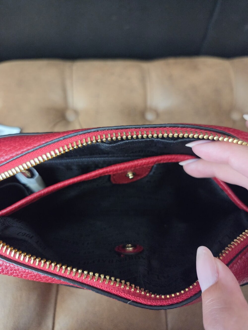 Lauren Ralph Lauren Red Pebbled Leather Crossbody Bag - Picture 8 of 16